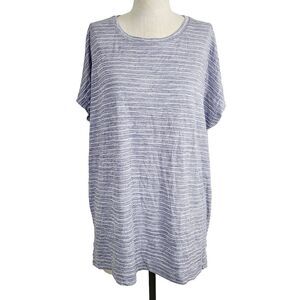 Athleta Top‎ M Gray White Striped Knit Dolman Sleeve Oversized Fitness Pullover